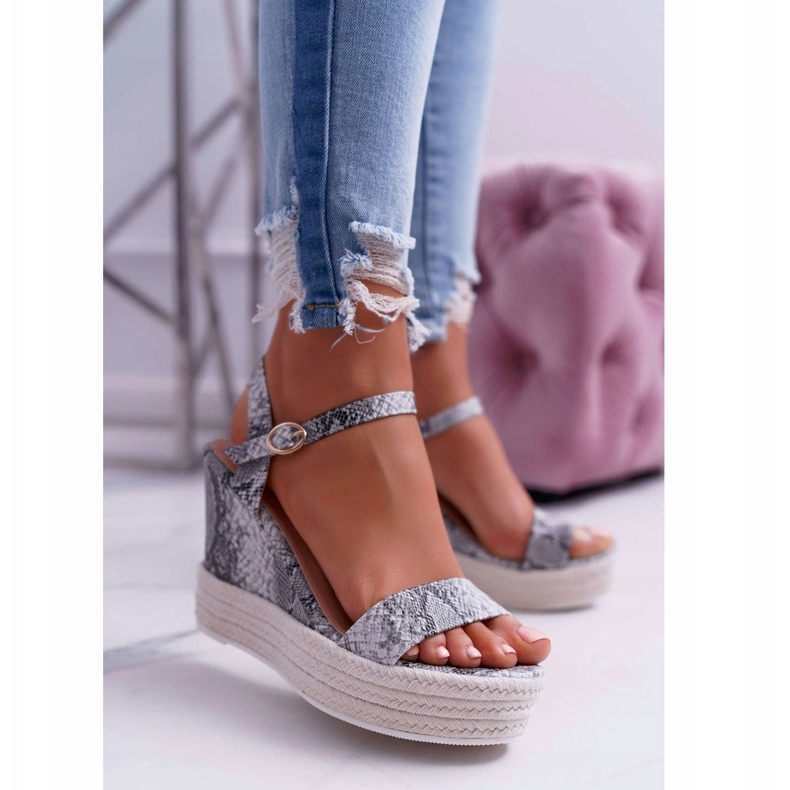 BUGO Sandalias De Mujer Con Cuña De Lino Serpiente Liviana gris 1