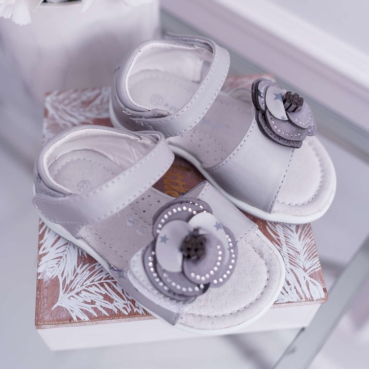 EVE Sandalias Infantiles Con Velcro Para Niña Gris Flamenco 1