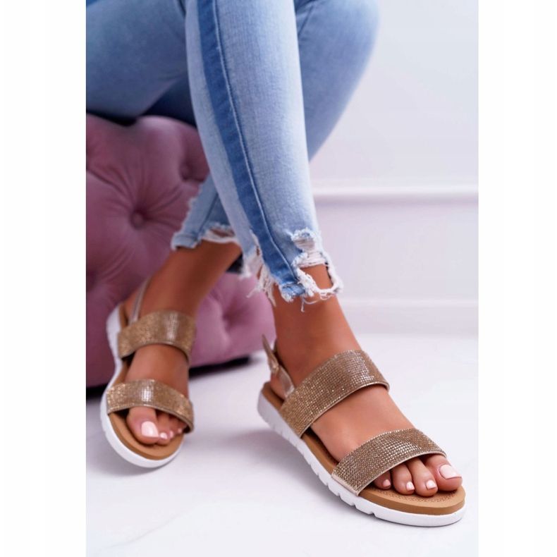 Sandalias doradas con circonita cúbica para mujer Lu Boo Perfect dorado 1
