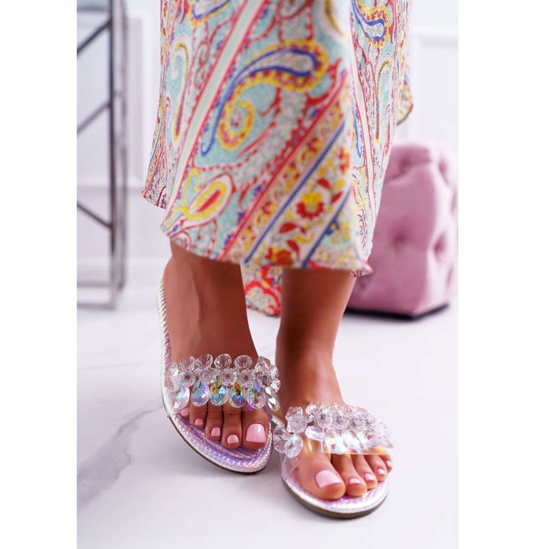 Pantuflas De Mujer Con Zirconia Cúbica Lu Boo Petrol Silver Mediana gris 2