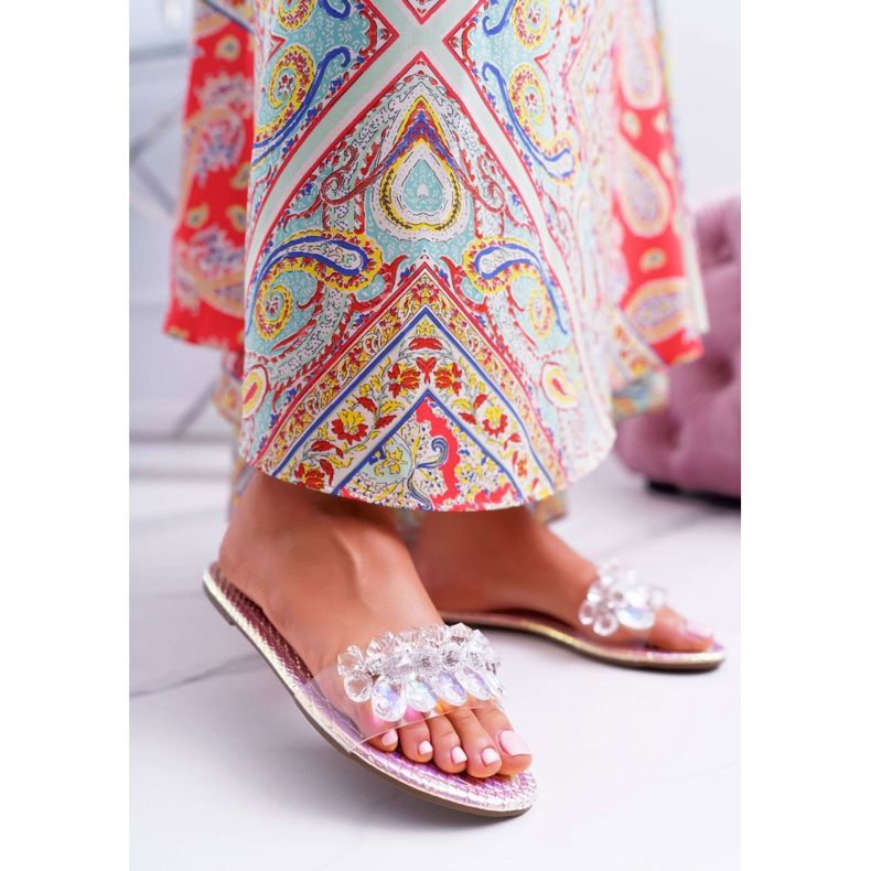 Pantuflas De Mujer Con Zirconia Cúbica Lu Boo Petrol Pink Mediana rosado 1