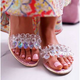 Pantuflas De Mujer Con Zirconia Cúbica Lu Boo Petrol Pink Mediana rosado 2