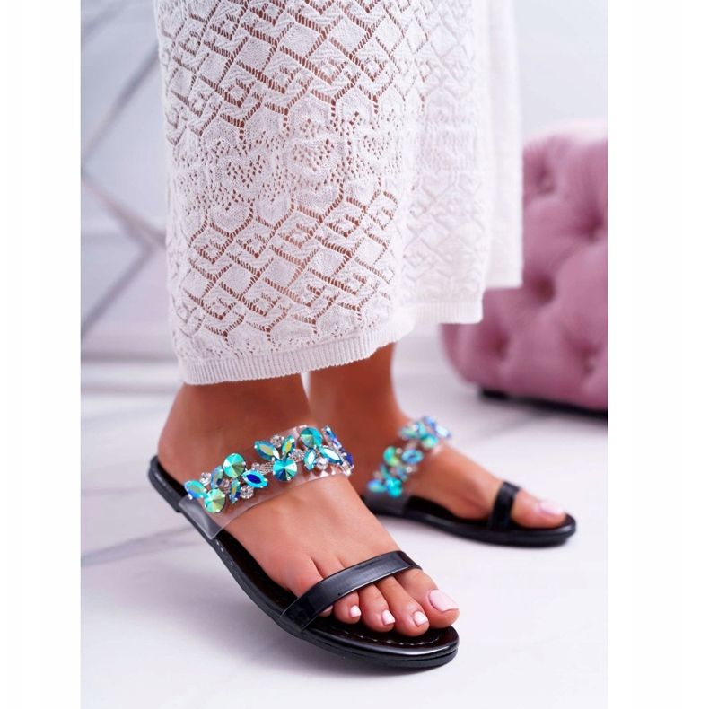 Pantuflas de Mujer Lu Boo Elegant With Black Elementary Cubic Zirconia negro 1