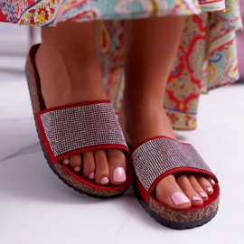 PS1 Pantuflas de Mujer en Corcho con Cristales rojo 2