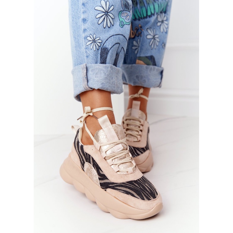 Zapatos Deportivos Mujer Lu Boo Suela Gruesa Beige ¡Pruébalo! 1