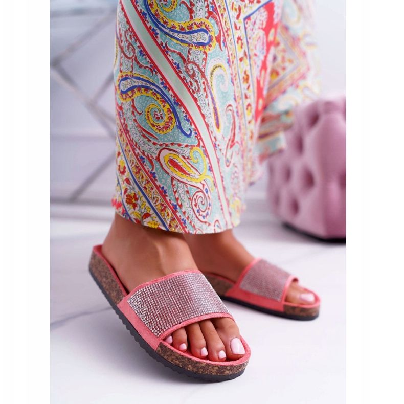 PS1 Pantuflas de Mujer en Corcho con Cristales Coral rosado 1