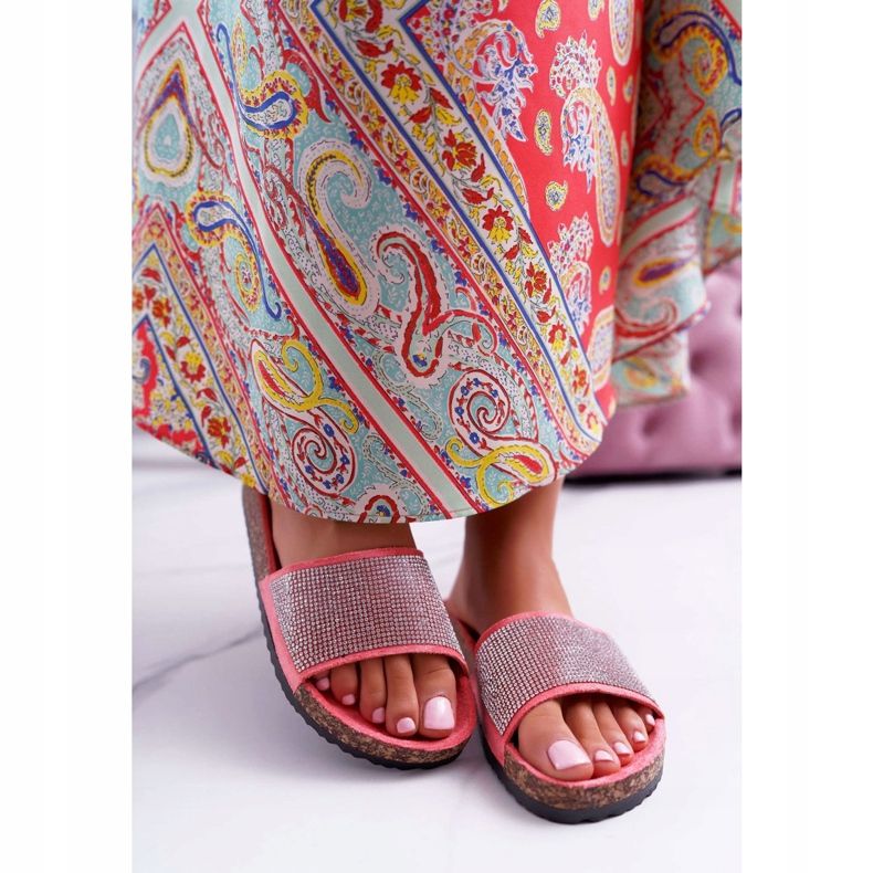 PS1 Pantuflas de Mujer en Corcho con Cristales Coral rosado 2