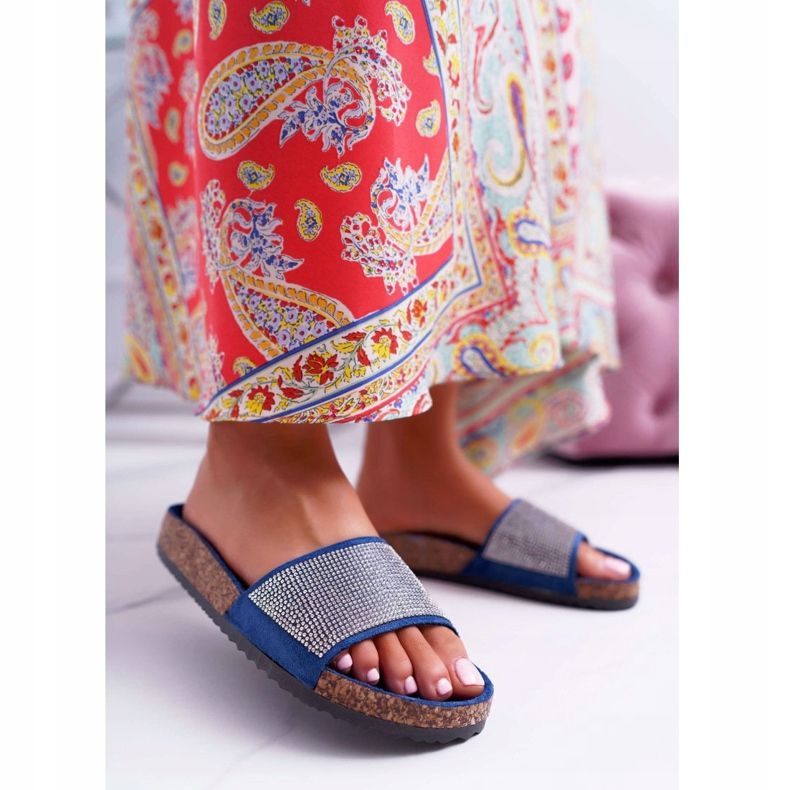 PS1 Zapatillas de mujer en corcho con cristales azul marino 1