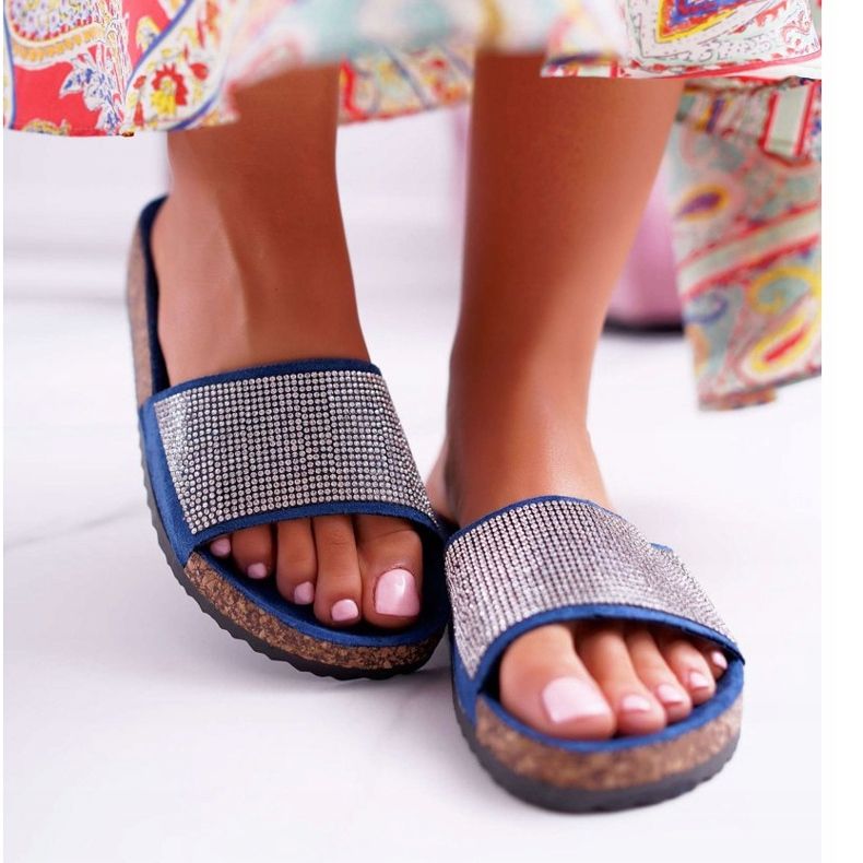 PS1 Zapatillas de mujer en corcho con cristales azul marino 2