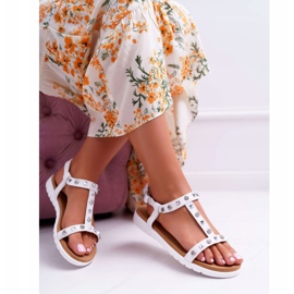 Sandalias blancas Lu Boo para mujer con tachuelas de mariachi blanco 4