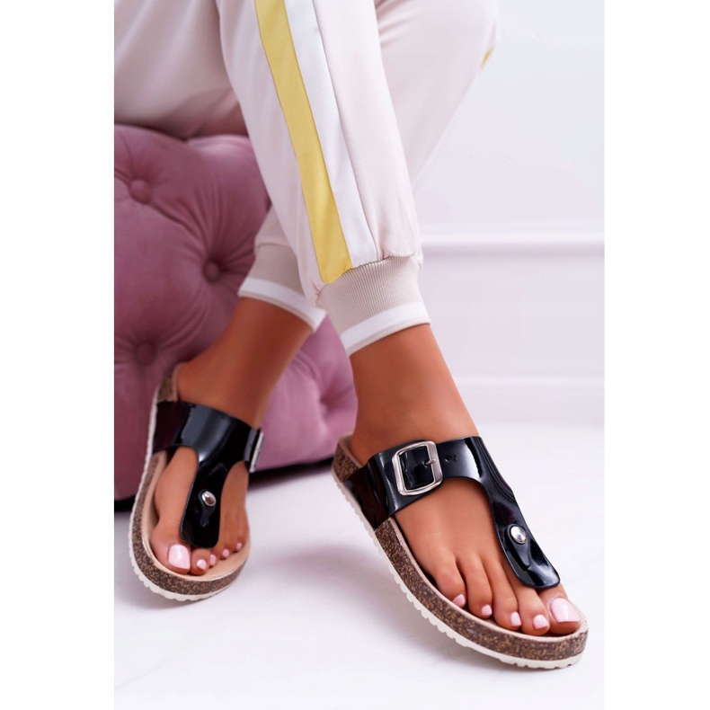 SEA Pantuflas De Mujer Chanclas En Negro Lacado Paleta Negra 1