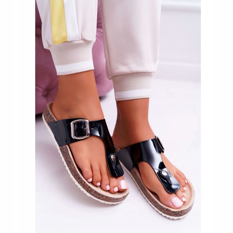 SEA Pantuflas De Mujer Chanclas En Negro Lacado Paleta Negra 2