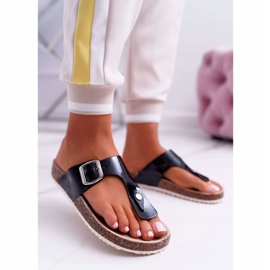 SEA Pantuflas De Mujer Chanclas En Negro Lacado Paleta Negra 3