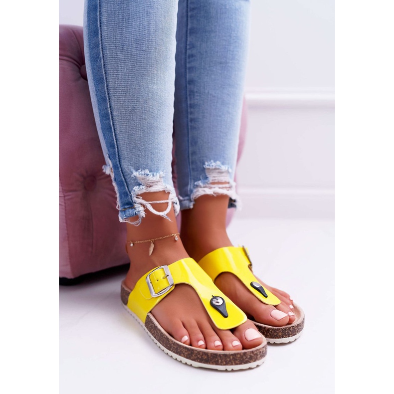 SEA Pantuflas De Mujer Chanclas Sobre Corchos, Paleta Amarilla Lacada amarillo 2