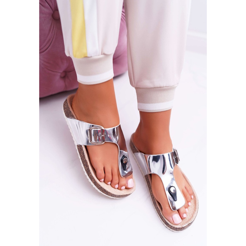 SEA Chanclas de las zapatillas de las mujeres en los corchos, paleta de plata laqueada gris 1
