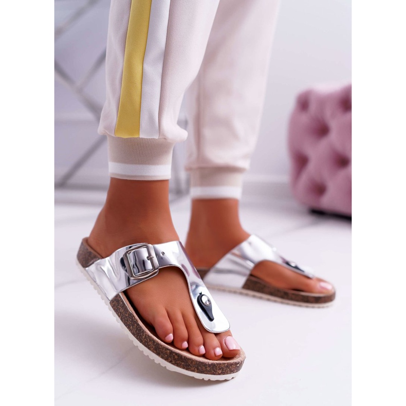 SEA Chanclas de las zapatillas de las mujeres en los corchos, paleta de plata laqueada gris 2