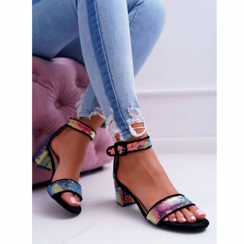 Sandalias De Mujer Con Tacón Alto Lu Boo Lentejuelas Iridiscentes Negro Tindal 1