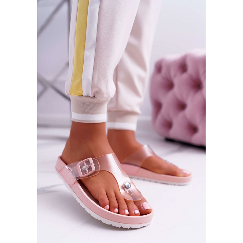 SEA Pantuflas Mujer Chanclas Rayas Transparentes Rosa Framona 1