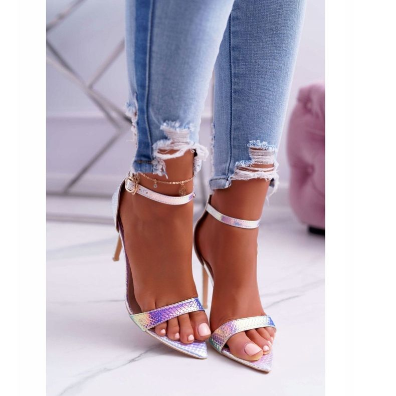 Sandalias de mujer con tacón alto Lu Boo Opalescent Gasoline Debbi multicolor rosa 2