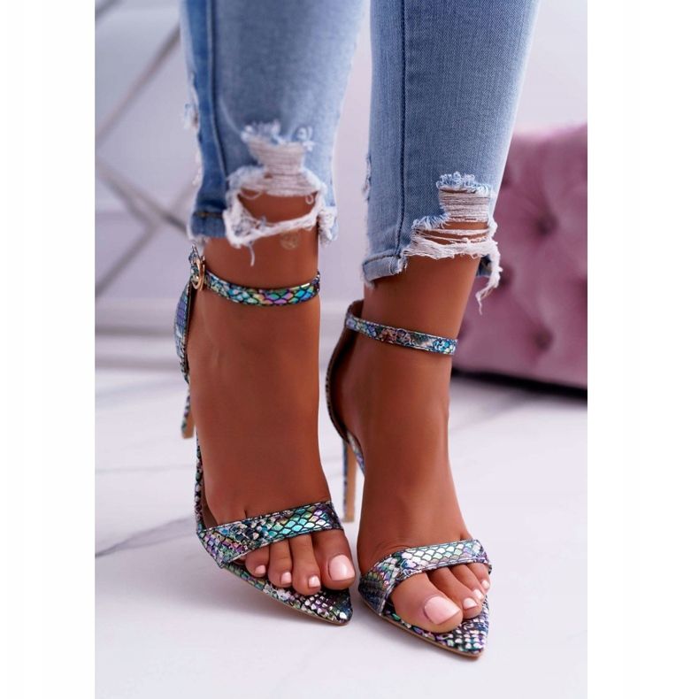 Sandalias De Mujer Con Tacón Alto Lu Boo Serpiente Verde Ramann multicolor 2