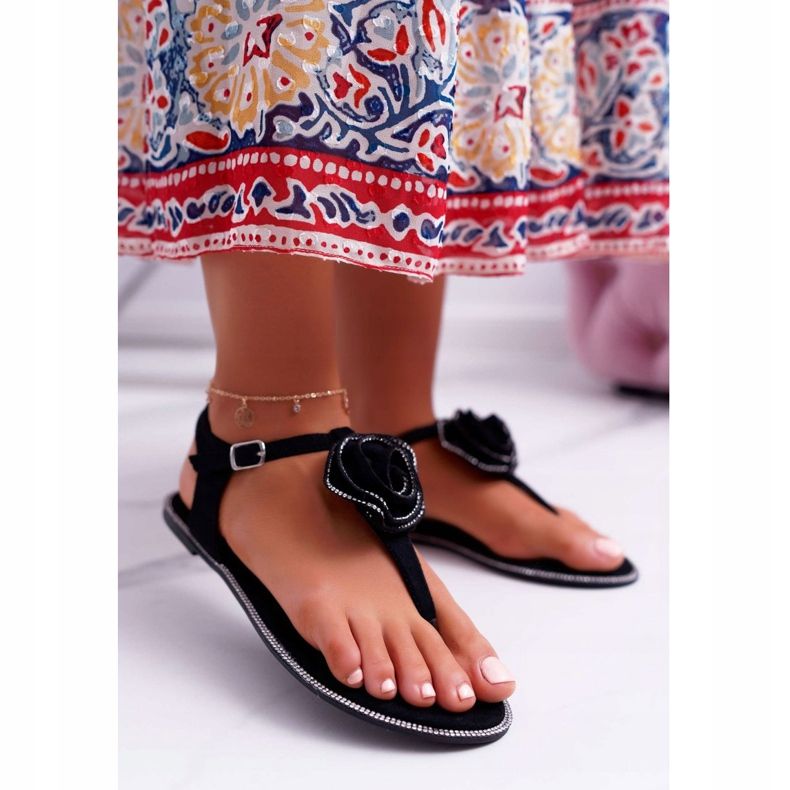 Sandalias de mujer Chanclas Flor negra Diamantes de imitación Drave negro 1