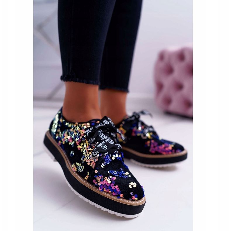 Brogues para mujer Lu Boo Violet Sequins Moonlight negro púrpura multicolor 1