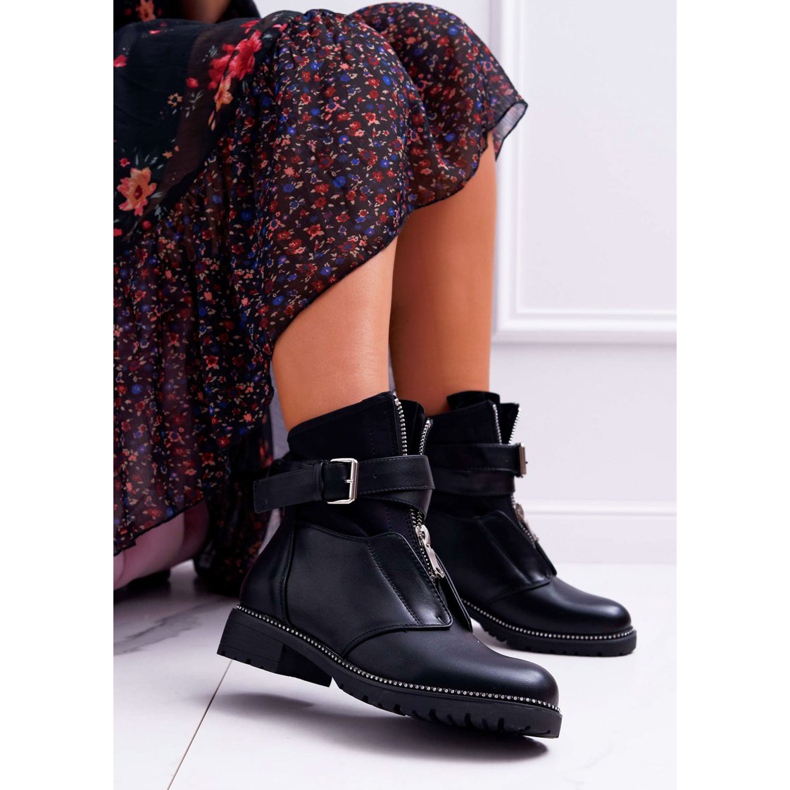 SEA Botas militares de tacón plano para mujer Black Travist negro 1