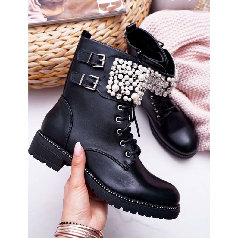SEA Botas de Mujer con Tacón Plano Militar Negro Bemmer 2