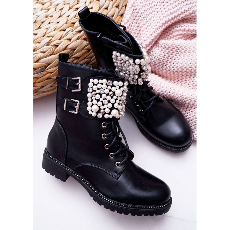 SEA Botas de Mujer con Tacón Plano Militar Negro Bemmer 1