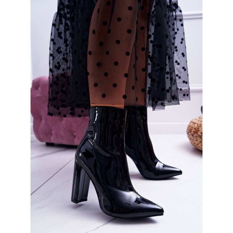 SEA Botas De Mujer Con Tacón Alto Lacado Negro Demens 1