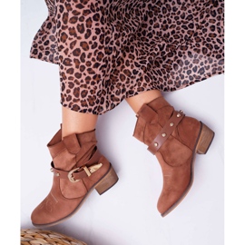 FRBS De Mujer Botas Con Tacón Plano Botas Vaqueras con Hebilla Camel Ewella marrón 2