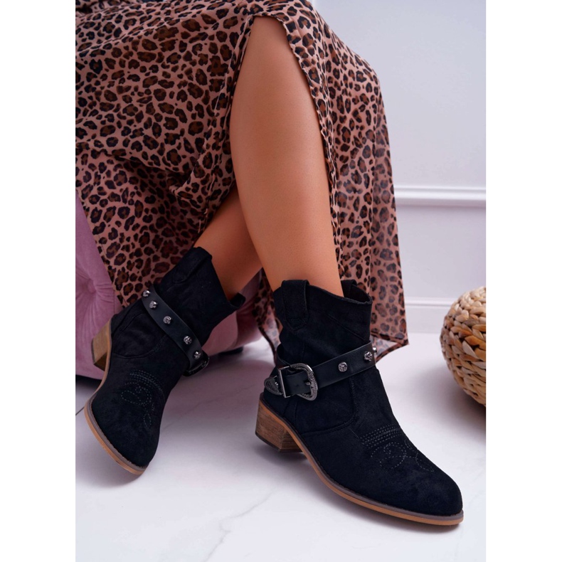 FB2 De Mujer Botas Con Tacón Plano Botas Vaqueras con Hebilla Negro Ewella 2 FB2 De Mujer Botas Con Tacón Plano Botas Vaqueras con Hebilla Negro Ewella 2