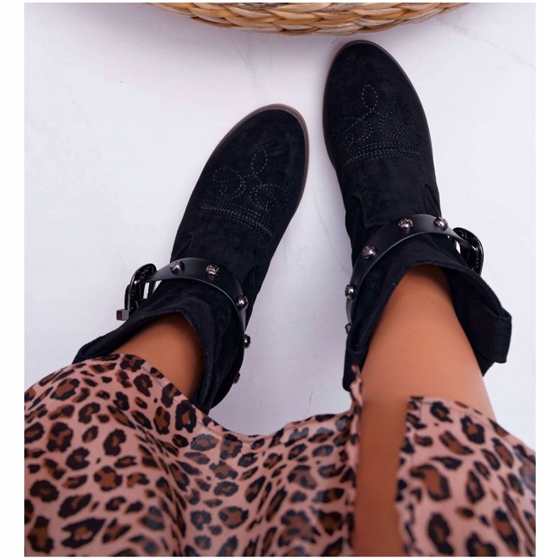 FB2 De Mujer Botas Con Tacón Plano Botas Vaqueras con Hebilla Negro Ewella 1 FB2 De Mujer Botas Con Tacón Plano Botas Vaqueras con Hebilla Negro Ewella 1