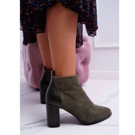 S.Barski Botas de ante de mujer con tacón alto Khaki Ferrous caqui 1