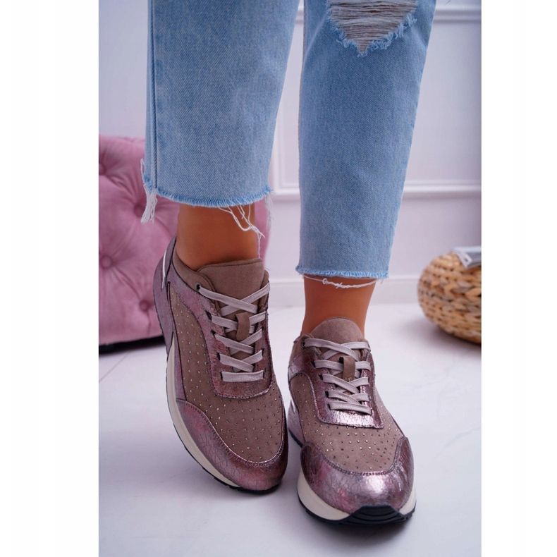 Zapatillas deportivas de mujer Beige Sergio Leone Ondar marrón rosado 2