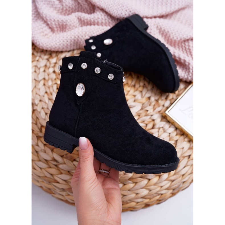 POPA Botas Infantiles Negras con Cristales Tacón Plano Venici negro 1