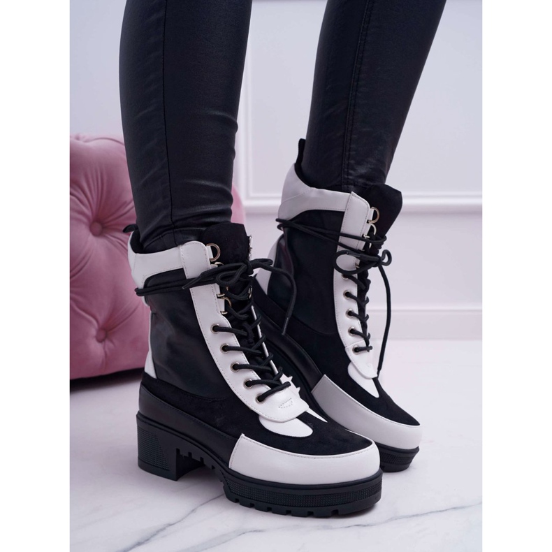 HAN Botas altas con cordones Ridley para mujer blanco negro 2 HAN Botas altas con cordones Ridley para mujer blanco negro 2