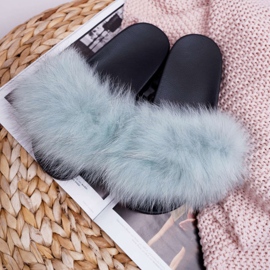 Pantuflas de Mujer con Piel Natural Menta Naturis azul 2