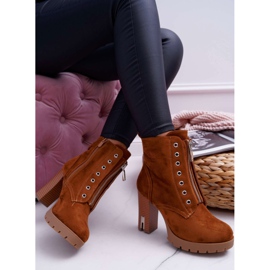 FRERY Botas de mujer de tacón alto con cremallera decorativa en Suede Camel Imagine marrón 3