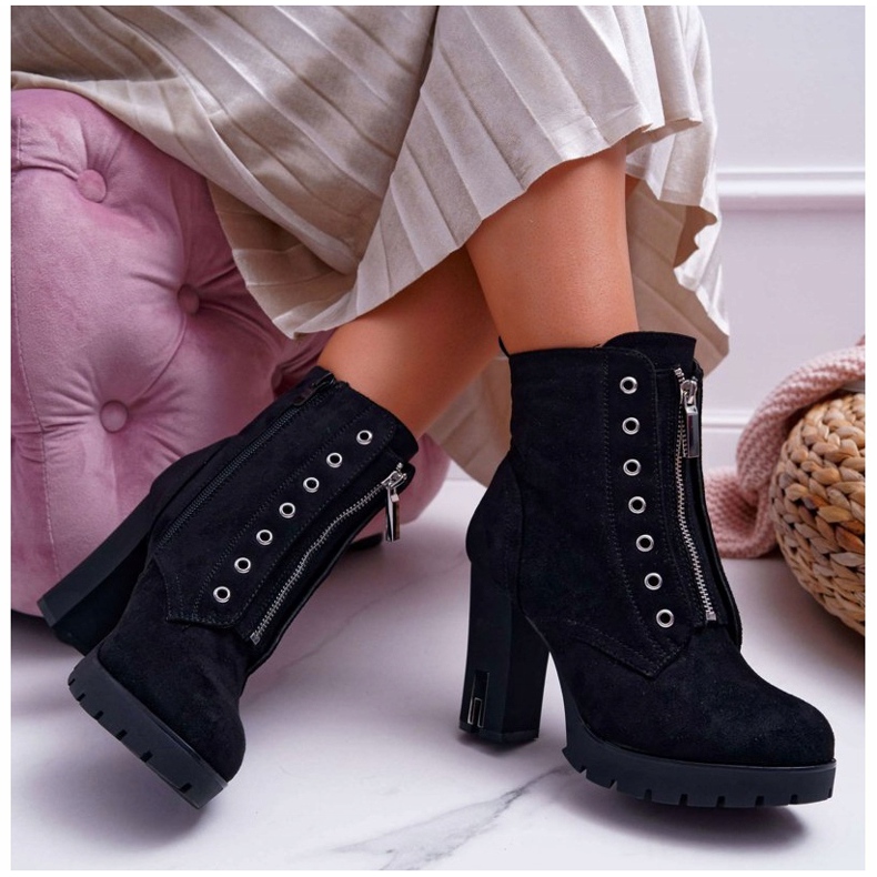 FRERY De Mujer Botas En El Tacón Con Cremallera Decorativa Ante Negro Imagine 1