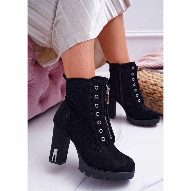 FRERY De Mujer Botas En El Tacón Con Cremallera Decorativa Ante Negro Imagine 2