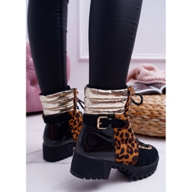 WIN Botas de mujer Trappers Tacón plano Estampado de leopardo Move On negro 4