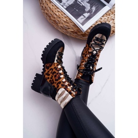 WIN Botas de mujer Trappers Tacón plano Estampado de leopardo Move On negro 6