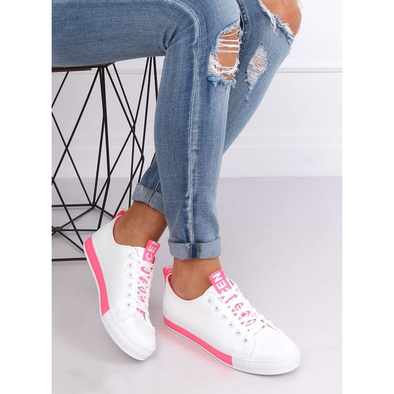 Zapatillas de mujer blancas y rosas A88-23 Fushia blanco 2