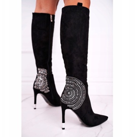 HAN De Mujer Botas en el Tacón hasta la Rodilla Negro De moda 3