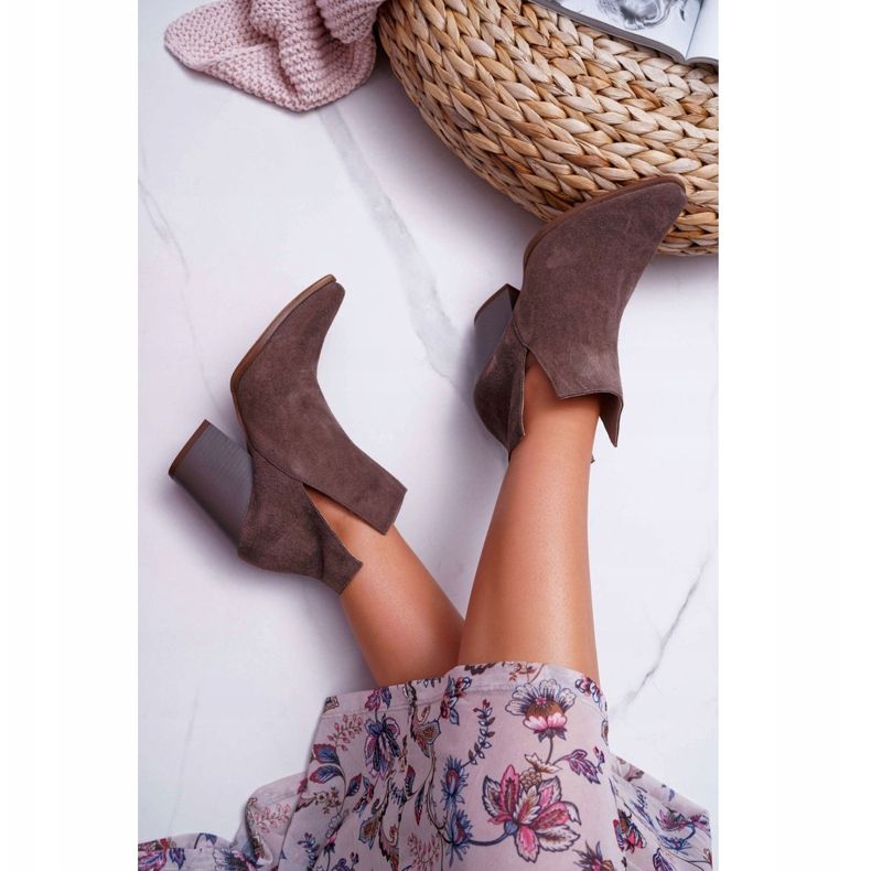 Mujer Botas Tacón alto Primavera Cuero Ante Capuchino oscuro Nicole 2430 marrón 2