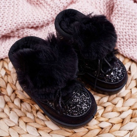FRROCK Botas de nieve para niños con piel Minnie Mouse negra negro 4