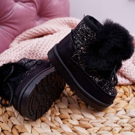 FRROCK Botas de nieve para niños con piel Minnie Mouse negra negro 1