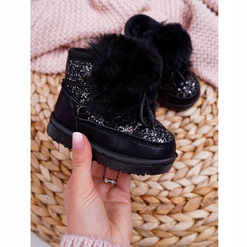 FRROCK Botas de nieve para niños con piel Minnie Mouse negra negro 2