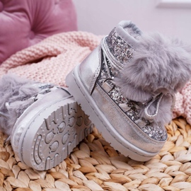 FRROCK Botas de nieve para niños con piel de Minnie Mouse plateadas gris 1